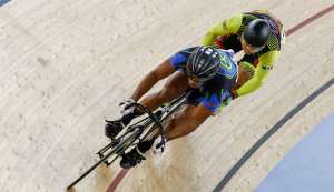 TT and Rigtech Sonics rider Njisane Phillip, left, defeats Edgar Verdugo of Mexico in three rides to progress to the semi-finals of the PSL Fire on Wheels held at the National Cycling Centre, Couva, Saturday. TT and Rigtech Sonics rider Njisane Phillip, left, defeats Edgar Verdugo of Mexico in three rides to progress to the semi-finals of the PSL Fire on Wheels held at the National Cycling Centre, Couva, Saturday.