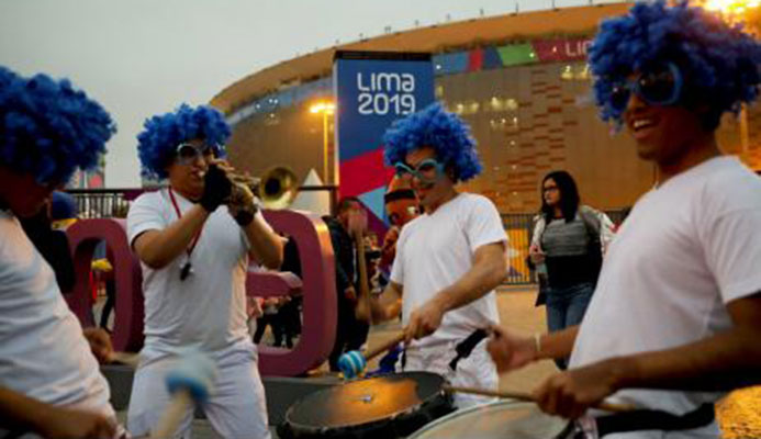 Musicians perform outside Peru’s National Stadium during the closing ceremony of the Pan American Games in Lima on Sunday, August 11.