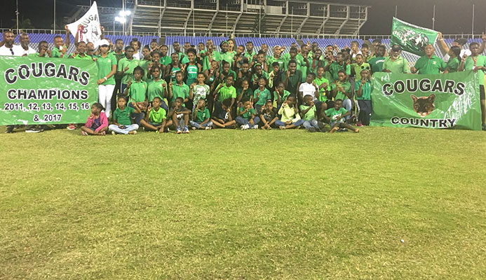 Members of Cougars Track and Field Club, who dominated the Barbados Relay Fair at the National Stadium in St Michael on Saturday.