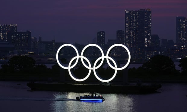 The Olympic rings in Tokyo last summer. The Games have been pushed back a year and are due to start on 23 July 2021. Photograph: Eugene Hoshiko/AP
