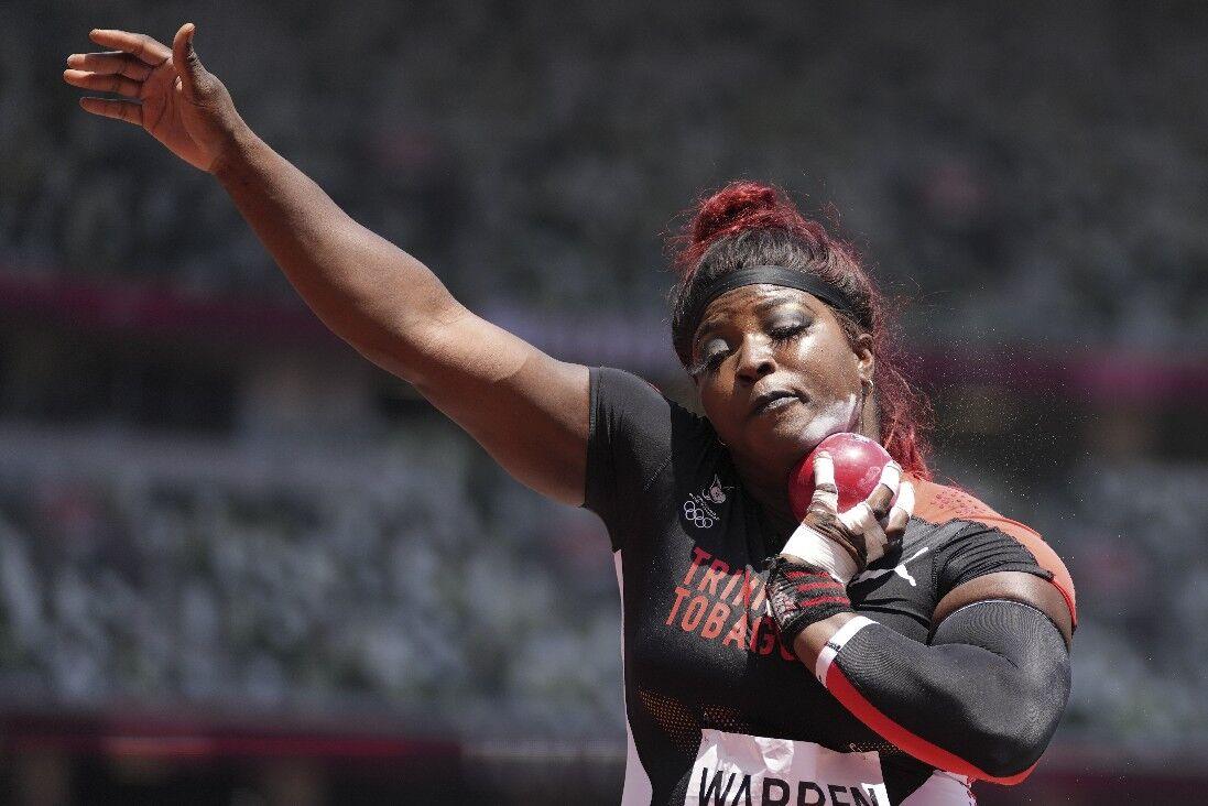 BEST THROW OF 18.32 METRES: T&T’s Portious Warren competes in the final of the Women’s Shot Put in the Olympic Stadium, at the 2020 Summer Olympics, in Tokyo, Japan, yesterday. —Photo: AP