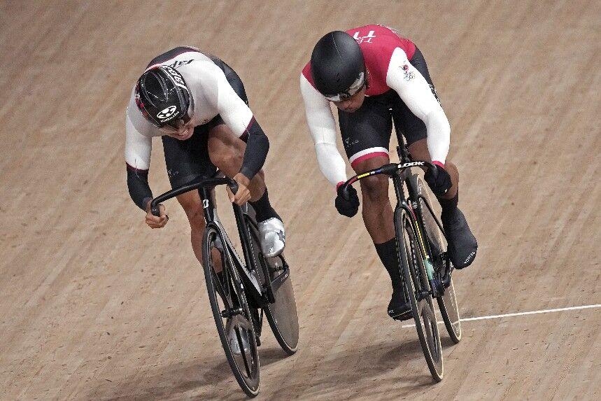 FLASHBACK: Yuta Wakimoto of Team Japan, left, and Nicholas Paul of Team Trinidad and Tobago compete during the 1/8 finals of the track cycling sprint event at the 2020 Summer Olympics, in August, in Izu, Japan. —Photo: AP