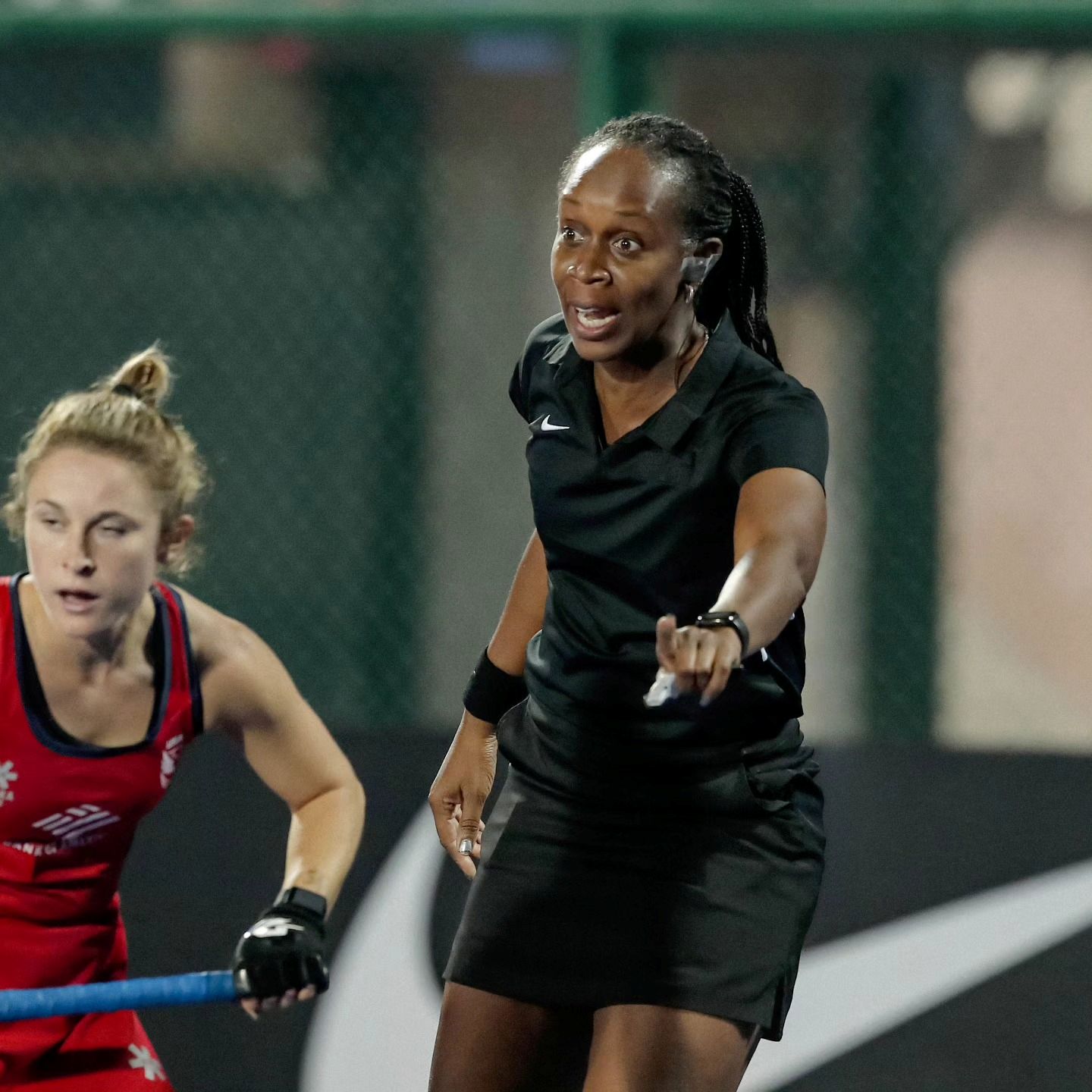 Trinidad and Tobago’s FIH Grade one-certified umpire Ayanna Mc Clean carries the whistle at an FIH World Hockey League match. She is currently officiating at the Paris Olympic Games in France. (Image obtained at guardian.co.tt)