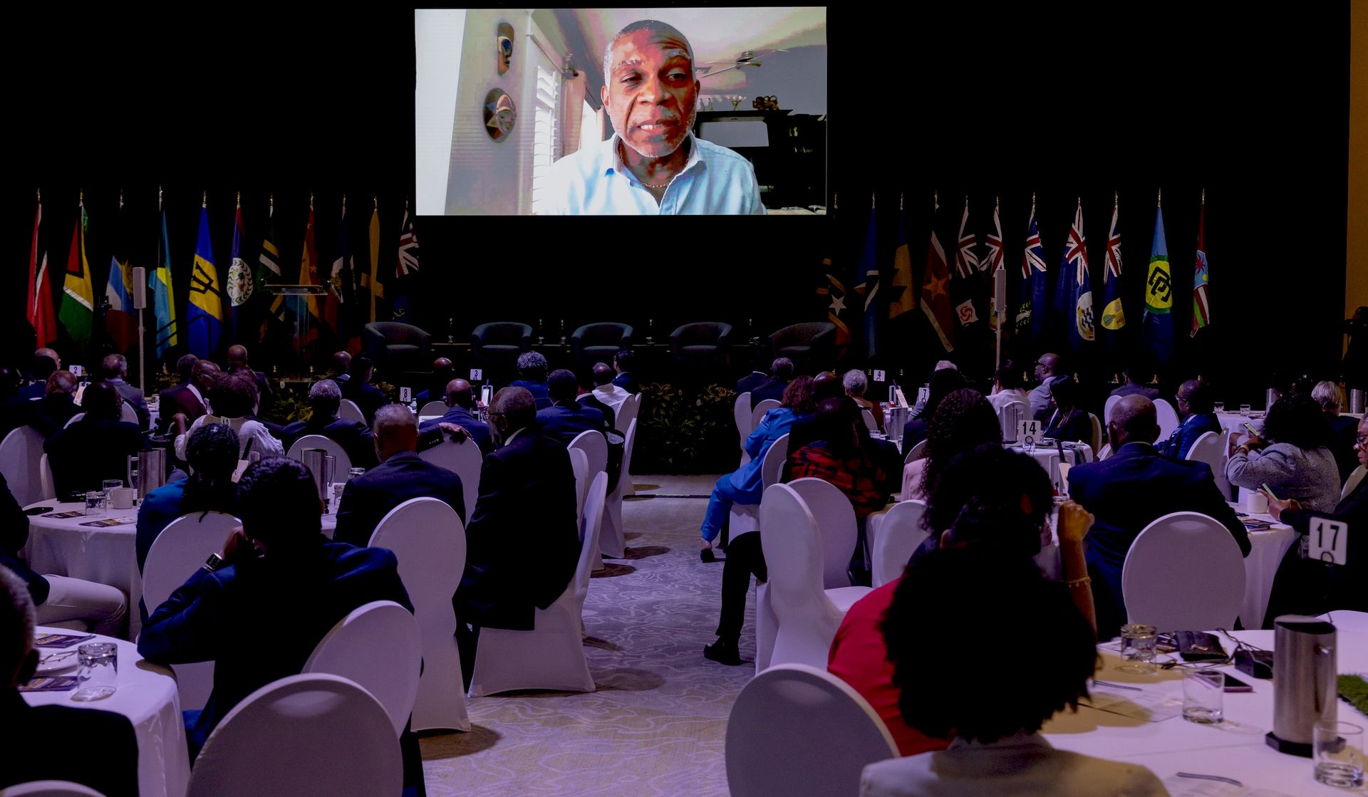 Former West Indies fast bowler Michael Holding speaks via video call during the Caricom Regional Cricket Conference at the Hyatt Regency, Port-of-Spain, yesterday.  CARICOM CRICKET CONFERENCE (Image obtained at guardian.co.tt)