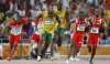 DECISIVE LEG: Trinidad and Tobago’s Richard Thompson, second right, receives the baton from Emmanuel Callendar even as Jamaica’s Usain Bolt, centre right, urges on Asafa Powell who is already into stride, on the final leg of the men’s 4x100-metre relay at the Beijing 2008 Olympics in China on August 22, 2008. Powell crossed the finish line ahead of Thompson but, ten years later, T&T will be given the gold because Jamaica’s first leg runner Nesta Carter was doped. DECISIVE LEG: Trinidad and Tobago’s Richard Thompson, second right, receives the baton from Emmanuel Callendar even as Jamaica’s Usain Bolt, centre right, urges on Asafa Powell who is already into stride, on the final leg of the men’s 4x100-metre relay at the Beijing 2008 Olympics in China on August 22, 2008. Powell crossed the finish line ahead of Thompson but, ten years later, T&T will be given the gold because Jamaica’s first leg runner Nesta Carter was doped.